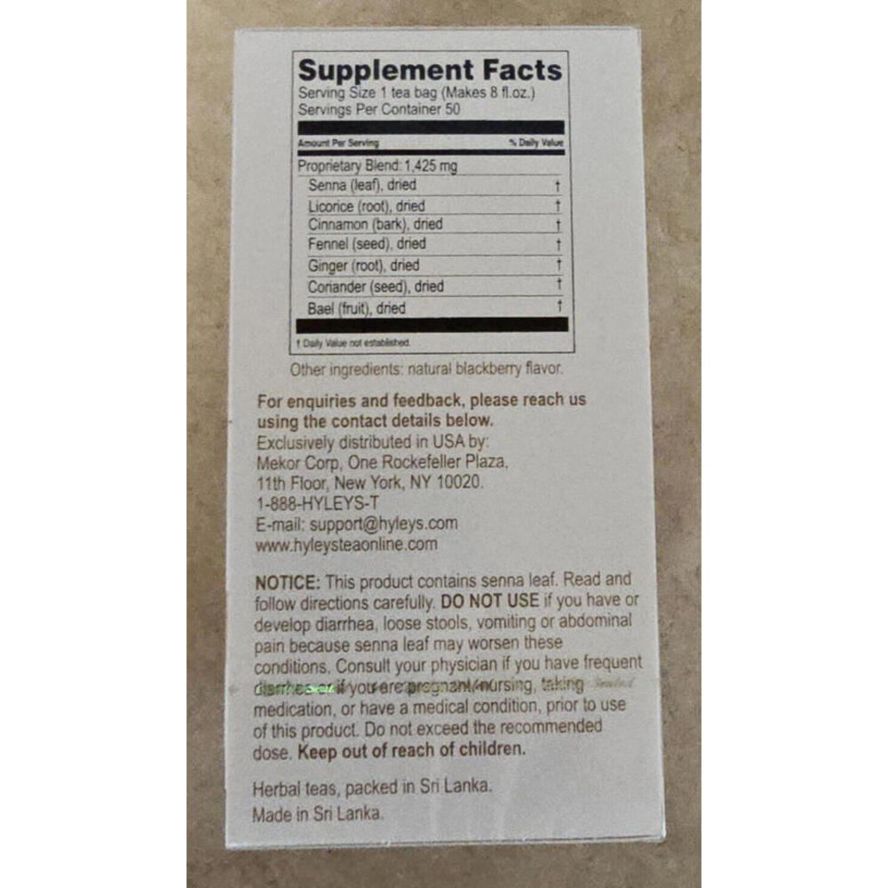 HYLEYS Tea Wellness Colon Cleanse, Blackberry, 50 Count, 1 Pack Caffeine Free - Picture 3 of 3